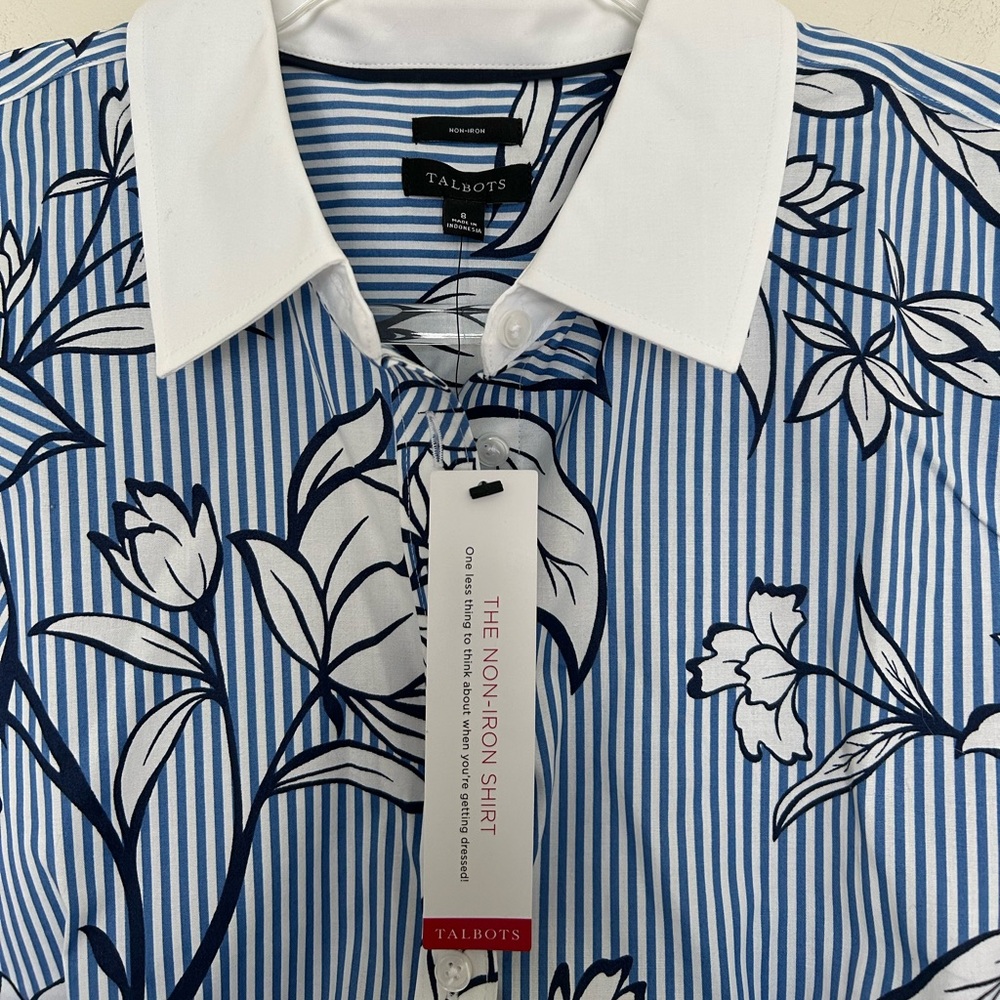 Talbots NON-IRON PERFECT SHIRT - OUTLINE FLORAL STRIPE Size‎ 8 - Picture 3 of 7